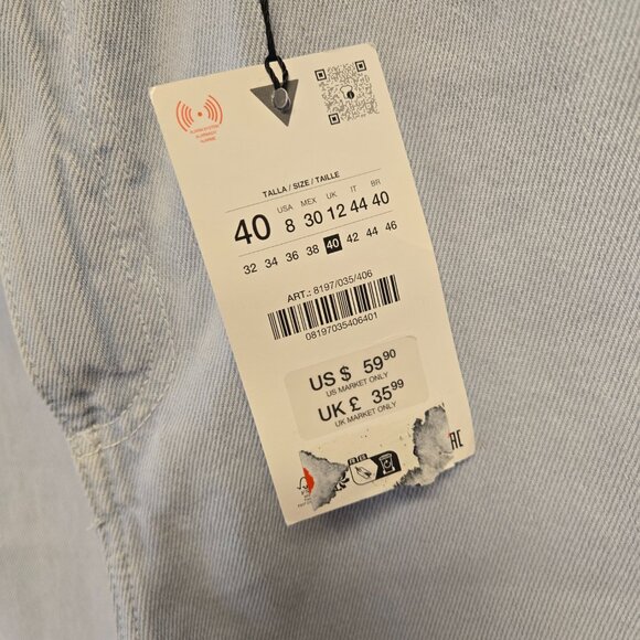 Zara Wide Leg Baggy Y2K 90s Style Light Wash Jeans Size 8 - Picture 4 of 8